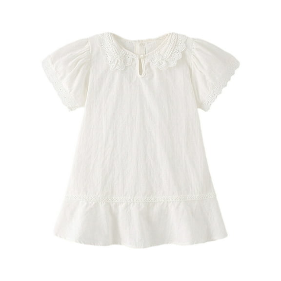 MXIEZI Toddler Girls Summer Solid Colours Sun dress Short Sleeve Dress Kids Loose Casual Dresses for Girls 1-8 Years