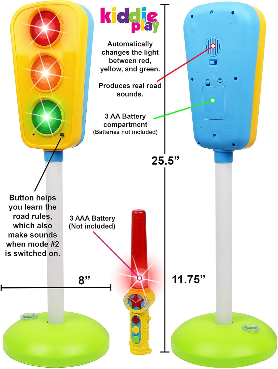 Traffic Light Toy for Kids Cars and Bikes with Lights and Sounds for Teacher Classroom Supplies Educational Lamp by Kiddie Play