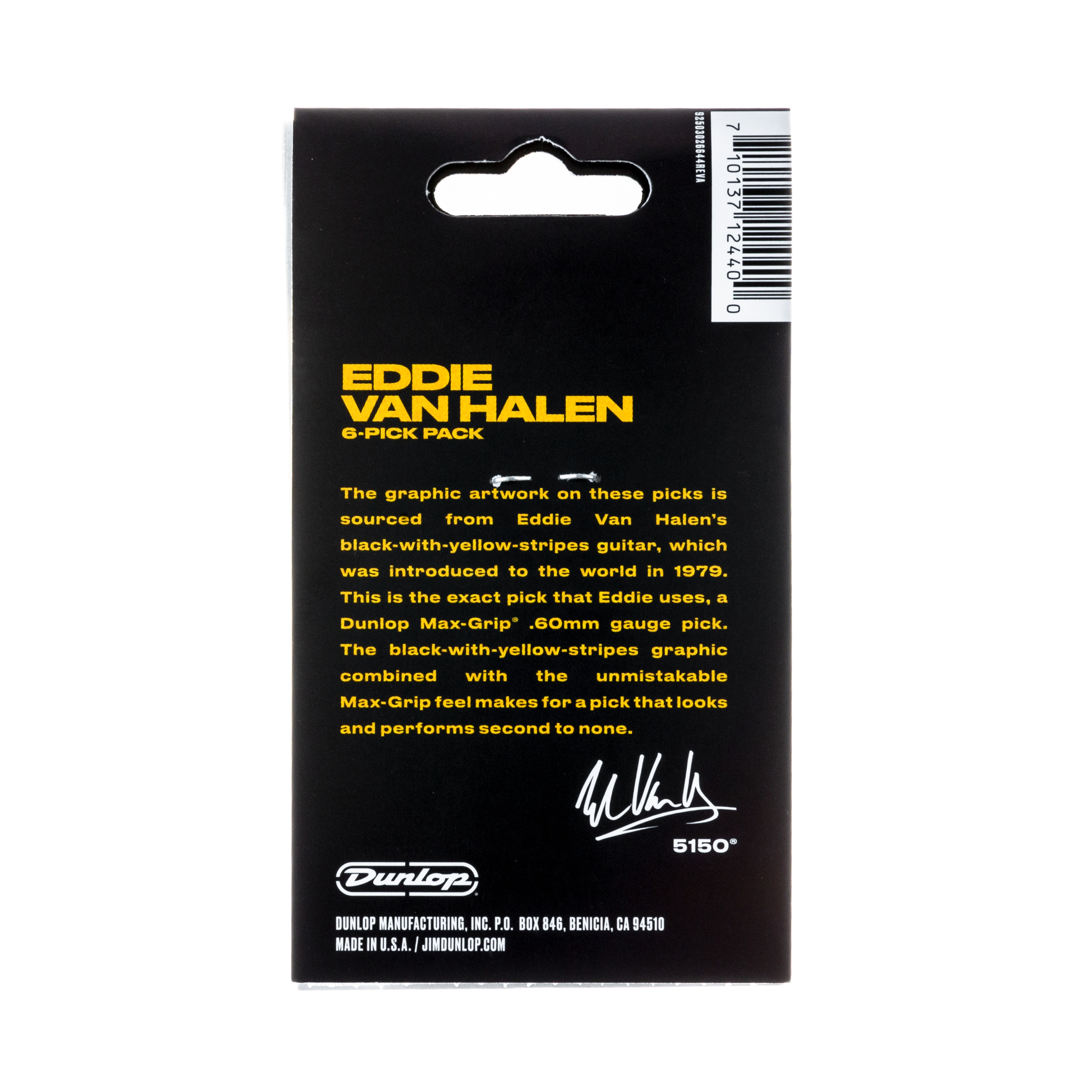 Eddie Van Halen Guitar Picks EVH Black Yellow Stripes Max Grip .60mm 12-Pack