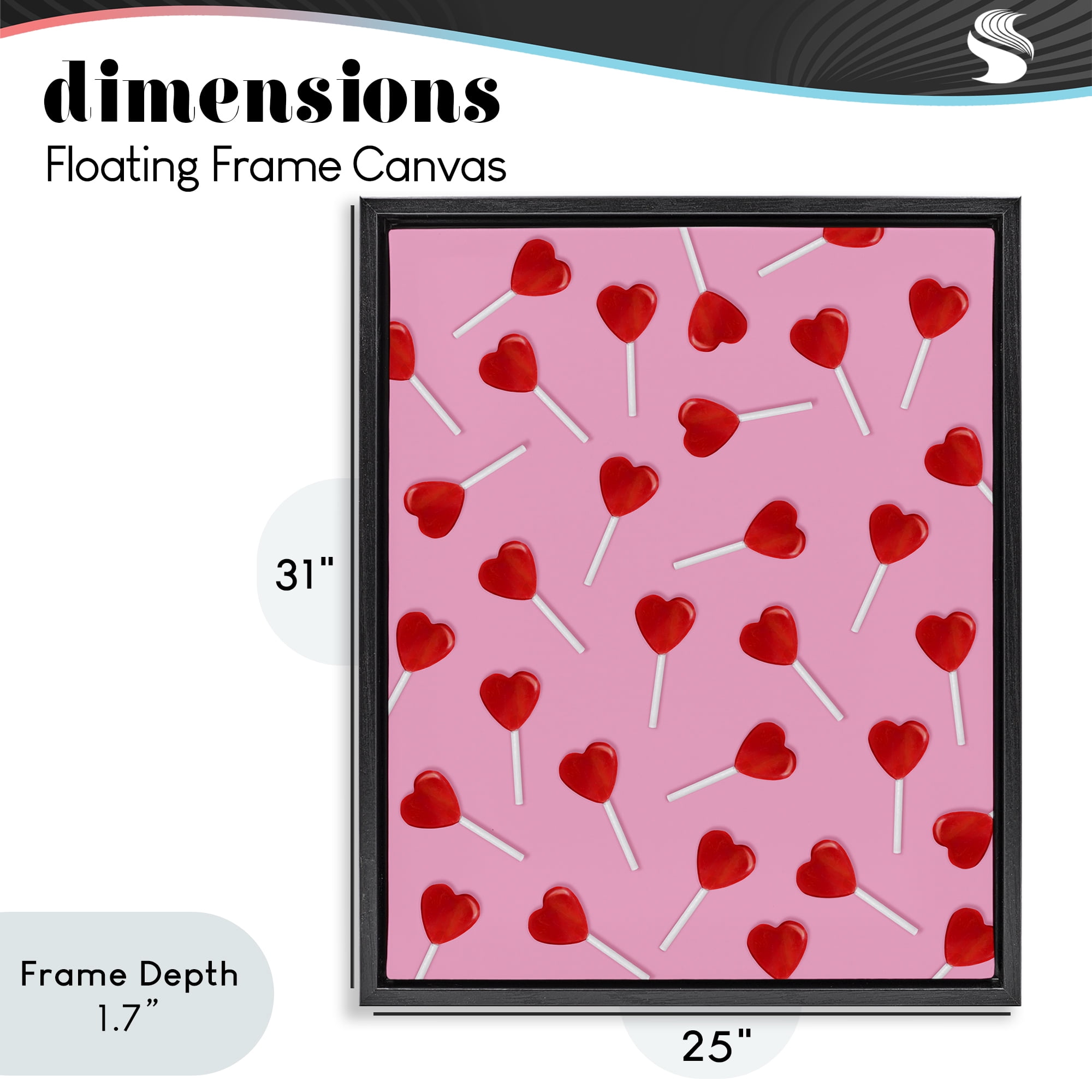 Stupell Industries Heart Lollipop Pattern Black Framed Floater Canvas Wall Art, design by LISH Creative