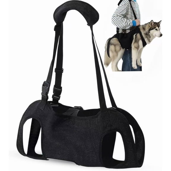 Dog Carry Sling Emergency Backpack – Adjustable Lift Harness for Senior Dogs with Joint Injuries, Arthritis, Hiking & Skiing Support, Black