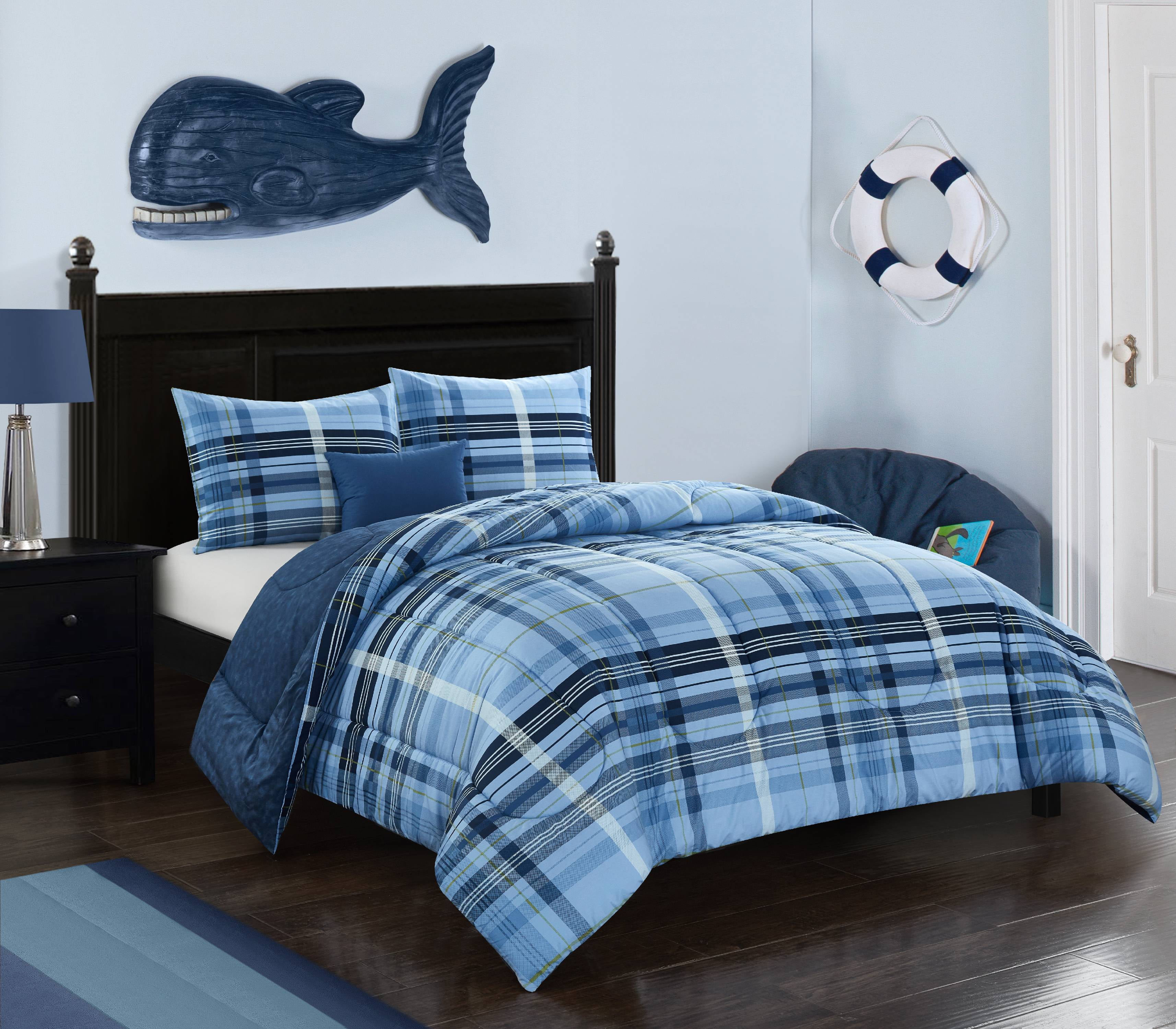 Better Homes & Gardens Navy Blues Plaid Comforter Set ...