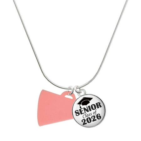 Delight Jewelry Acrylic Large Pink Megaphone – Silvertone Senior Class of 2026 Dome Necklace 18