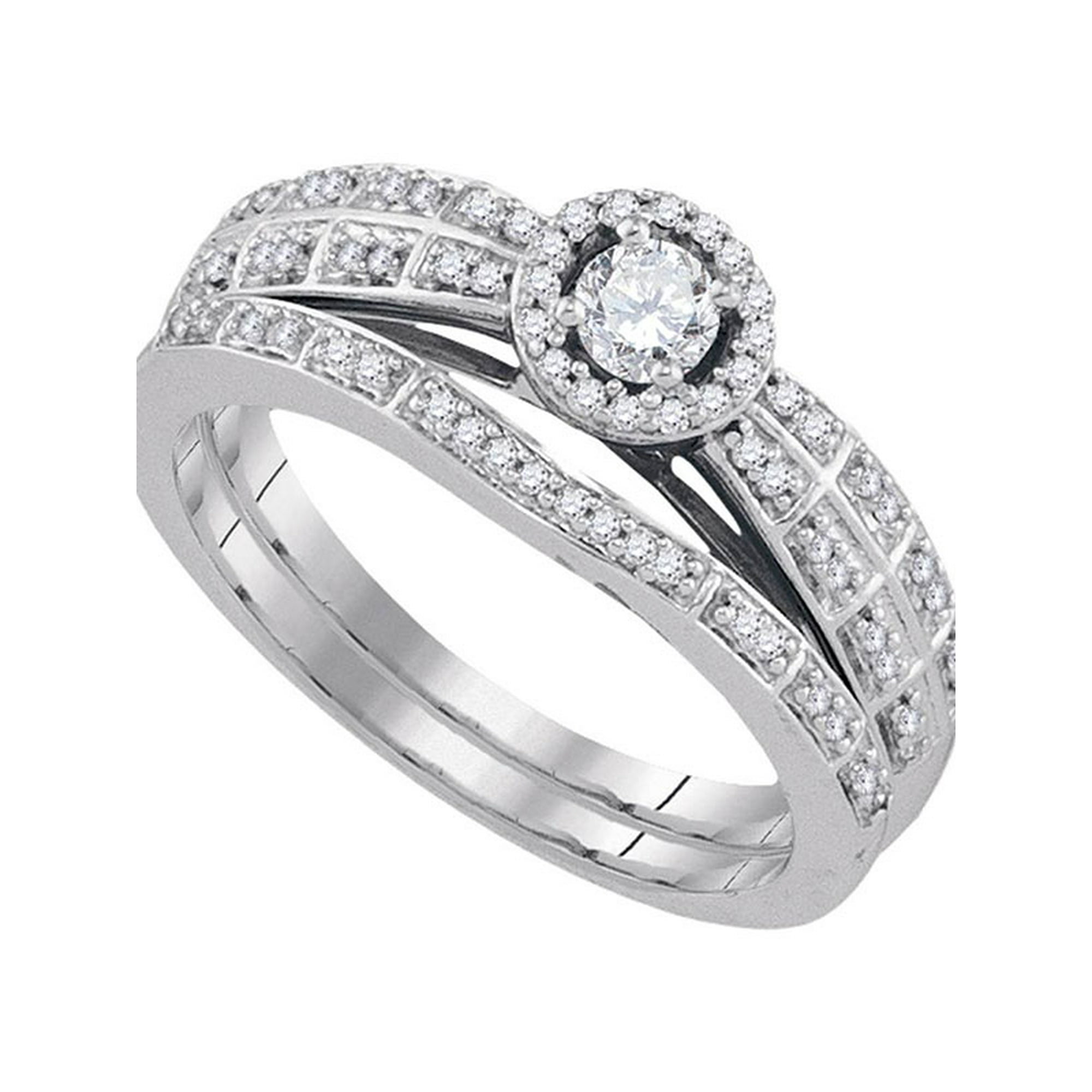 10k White Gold Round Diamond Halo Bridal Wedding Engagement Ring