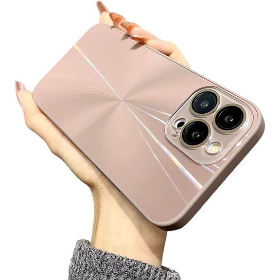 Designed for iPhone Case,Luxury Electroplated Hard PC Aurora Laser Camera Lens Protection Shockproof Protective Cover Phone Case (Pink,iPhone 13 Pro)