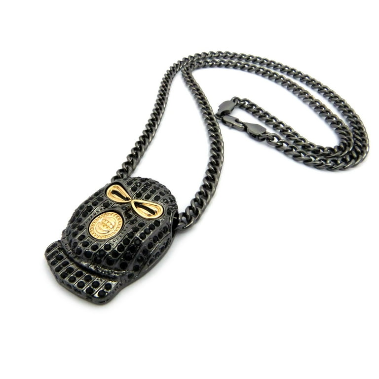 Iced Out Goon Ski Mask Man Pendant with 5mm 61cm Cuban Chain Necklace in  Hematite-Tone