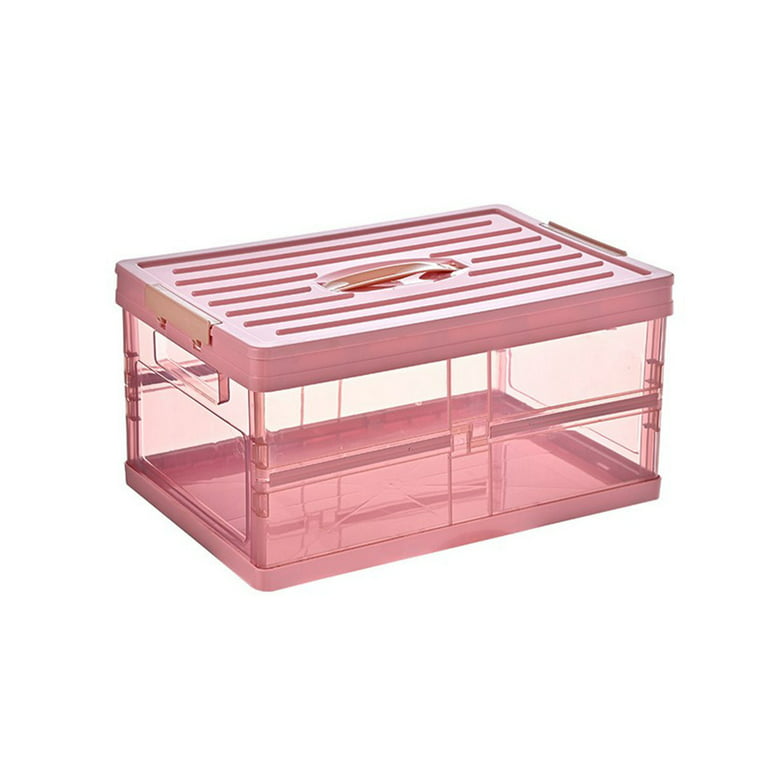 Linyer Car Trunk Storage Box Large Capacity Foldable PP Transparent  Organizer Tidying Cargo Case Sundries Closet with Lid Handle 55L Pink