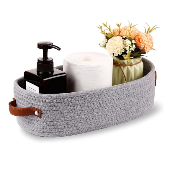 Bxaolu Small Storage Basket for Shelves, Woven Basket for Organizing, Durable & Skin-Friendly Cube Shelf Closet Organizer Bins, Toy Storage Organizers Bin, Modern Home Decor with Handles,Gray