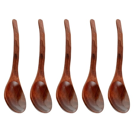 

Soup Spoons Wooden Soup Spoons 5 Pieces Japanese Ramen Spoons Round Nanmu Wood Long Handle Rice Dessert Cooking Tasting Dinner Table Spoon for Kitchen Restaurant
