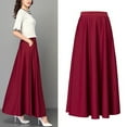 thumbnail image 4 of Skymirror Elegant Women Maxi Skirt High Waist Tummy Control A-line Loose Hem Pockets Solid Color Ankle Length Soft Breathable Lady Dating Party Banquet Skirt, 4 of 8