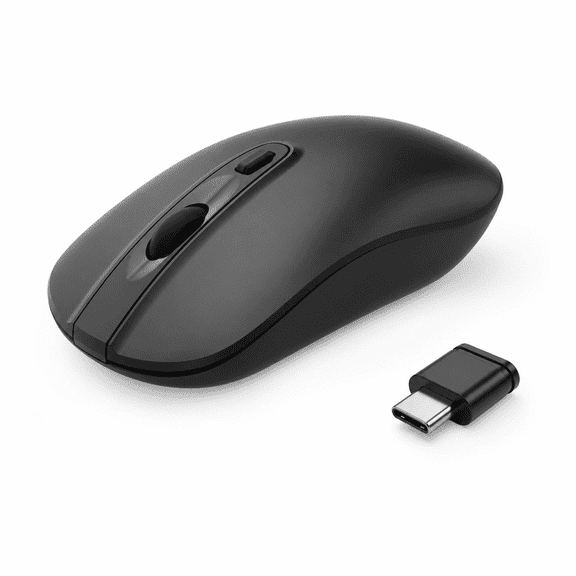 Wireless Mouse Slim Ultra Thin 2.4G Wireless Computer Mouse with Type-C Nano USB Receiver, Portable Silent Office Mouse for Laptop Desktop PC, Portable Travel Office Mouse,Black