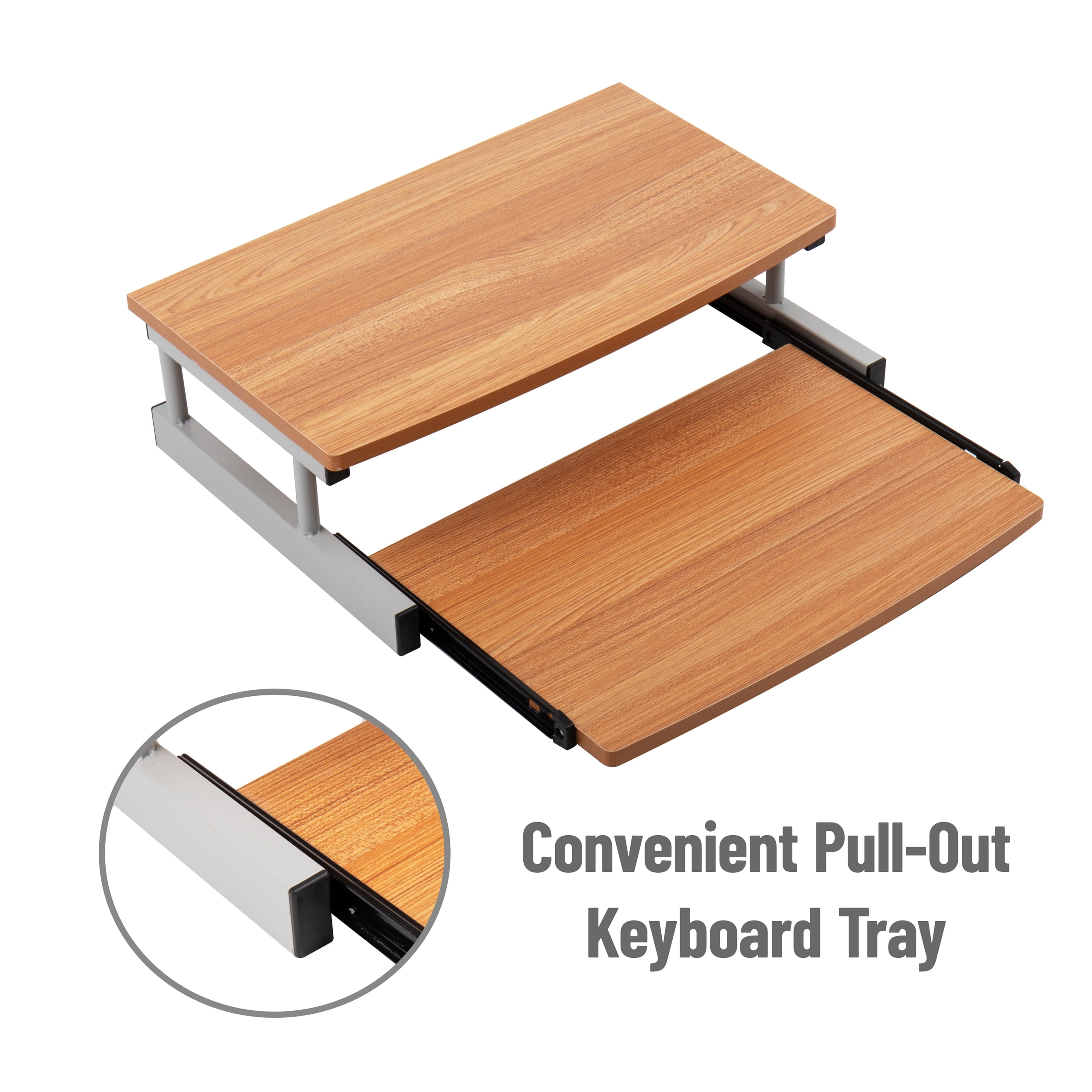 Mind Reader Monitor Stand, Sliding Keyboard Drawer, Riser, Metal, 20"L x 14.75"W x 5.9"H, Brown