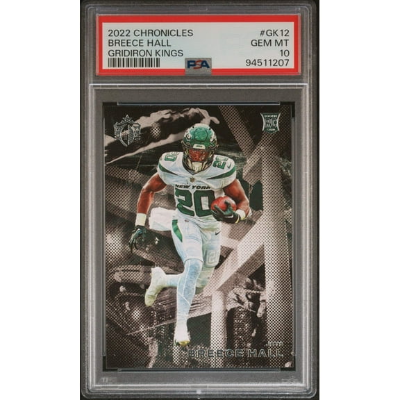 Graded 2022 Panini Chronicles Breece Hall #GK12 Gridiron Kings Rookie RC Football Card PSA 10 Gem Mint
