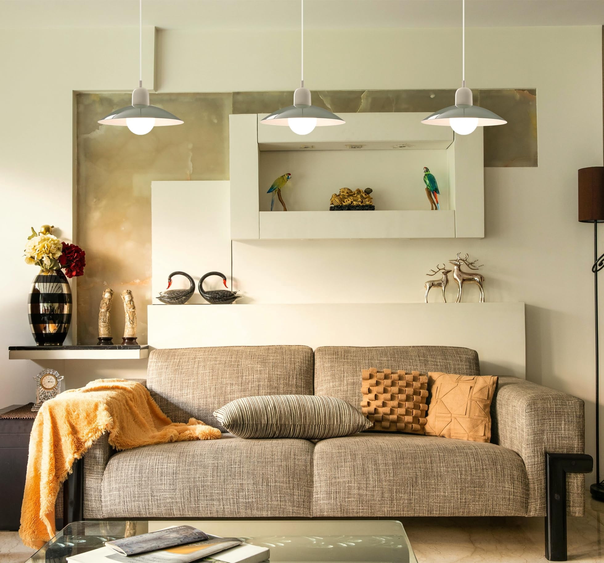 Kiven Plug in Motion Sensor Pendant Light , Modern Green Hanging Light Fixture with Aluminum Lampshade, E26 Socket Dimmable Pendant Lights for Bedroom Hallway Kitchen TB2486