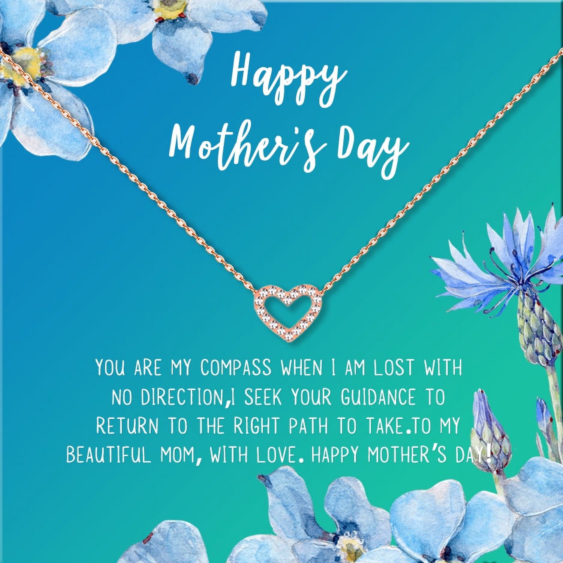 Mother's Day Necklace and Card, Gift for Mom, Gift for Her, Card Necklace Mother's Day Present, Heart Necklace for Mother's Day, Pendant Necklace for Mother [Rose Heart, 18" Chain]