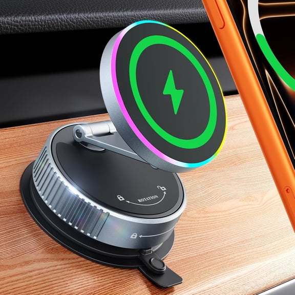 SZSZ for MagSafe Car Mount Charger, 15W Wireless Charger Stand with Vacuum Suction Cup, Magnetic Phone Holder for Car, for iPhone 17 Pro Max 16-12 & Android, 360°Adjustable & Foldable Phone Stand