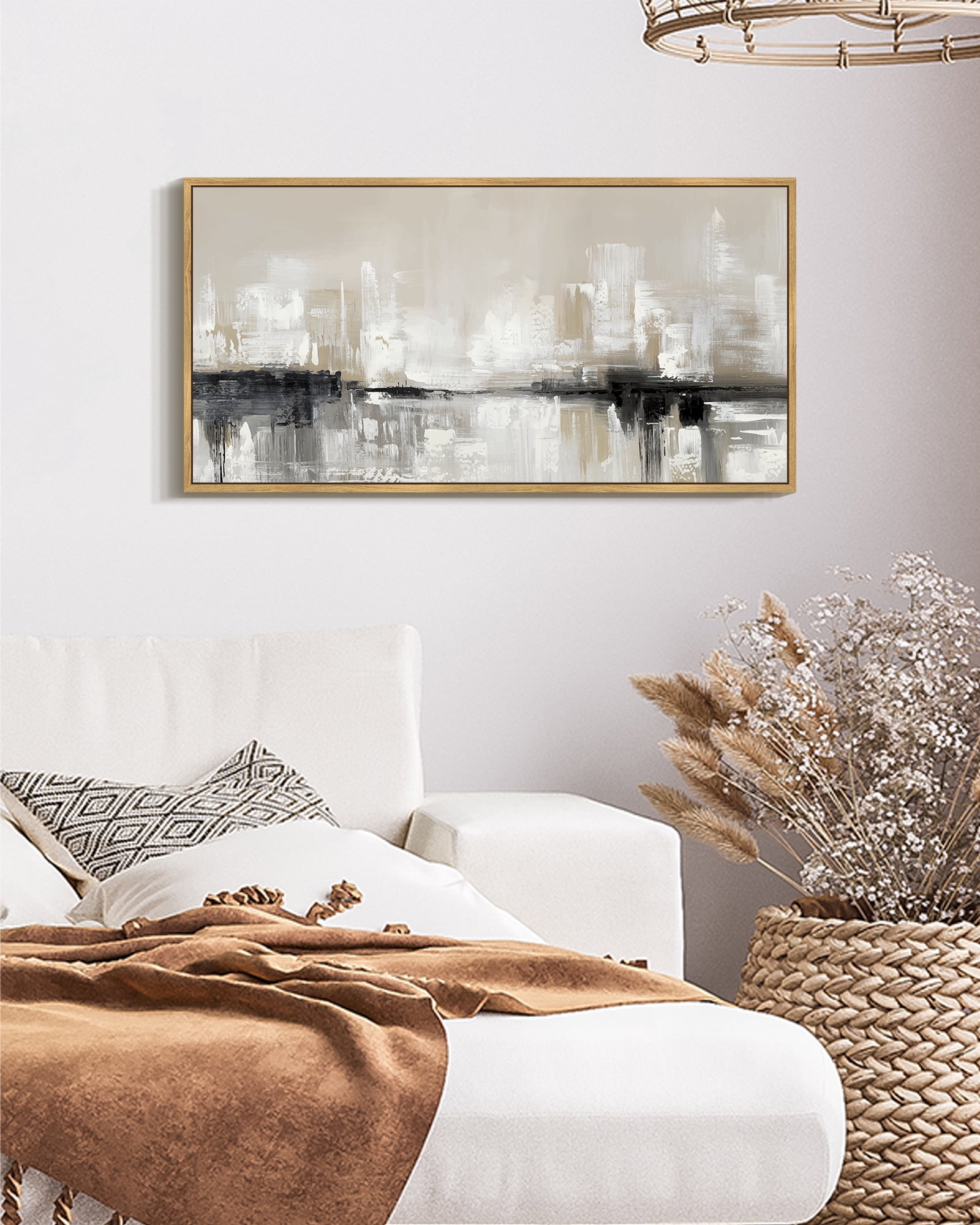 SHENIFY Abstract Wall Art Decor Color Field Abstract Landscape Illustrations Modern Art Decorative Ready to Hang 8x16in Natural Framed