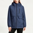 thumbnail image 4 of Tsivenald Women's Solid Color Hooded Long Sleeved Windproof Outdoor Sports Hiking Zipper Jacket With Pockets, Navy S-3XL, 4 of 7
