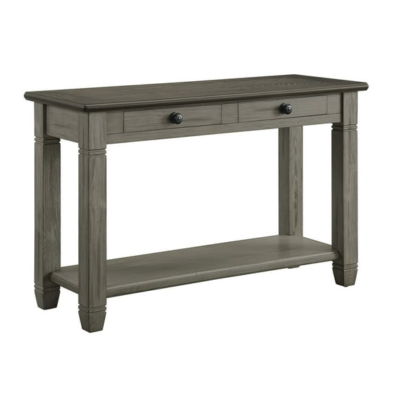 Rome 48 Inch Sofa Table- Rectangular- 2 Drawers- Brown- Gray- Solid Wood