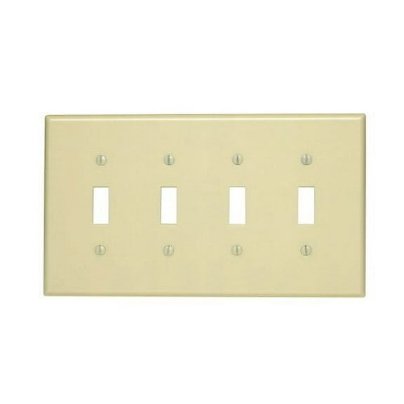 Leviton 80512-I 4-Gang Toggle Switch Wall Plate, Midway Size, Thermoset, Ivory
