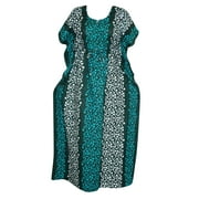 <mark>Mogul</mark> Women Maxi Caftan Green Printed Cotton Beach Cover up Kimono House Dress