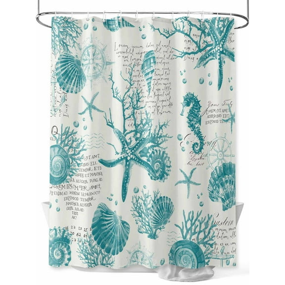 Boanket Polyester Fabric Turquoise Coastal Coral Shower Curtain, Nautical Starfish Seahorse Waterproof Bathtub Curtain Bathroom Decor Set with Hooks 72 x 84 Inches,