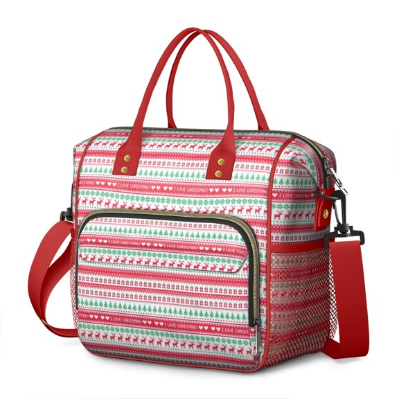 Red and Green Christmas Pattern Womens Lunch Box for Work,Insulated Large Lunch Bag for Tween and Teen,Loncheras Para Mujer,Leakproof Adult Lunch Bag for Work,Beach,Travel,Picnic,Camping