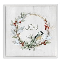 Stupell Industries Simple Joy Winter Wreath Holiday Painting White Framed Art Prints Wall Art, 12 x 12