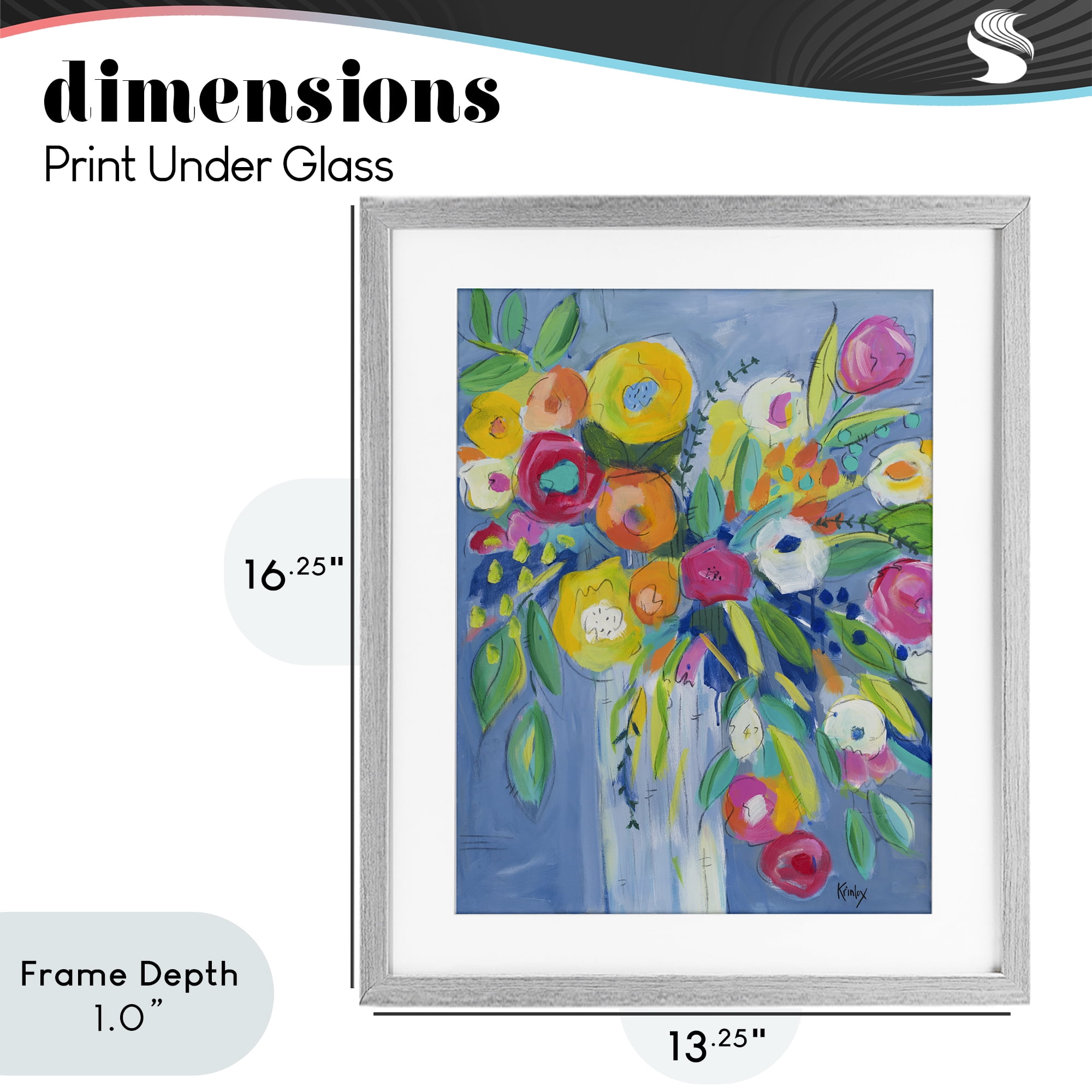 Stupell Industries Cheerful Blossom Energy Gray Framed Print Under Glass, design by Krinlox