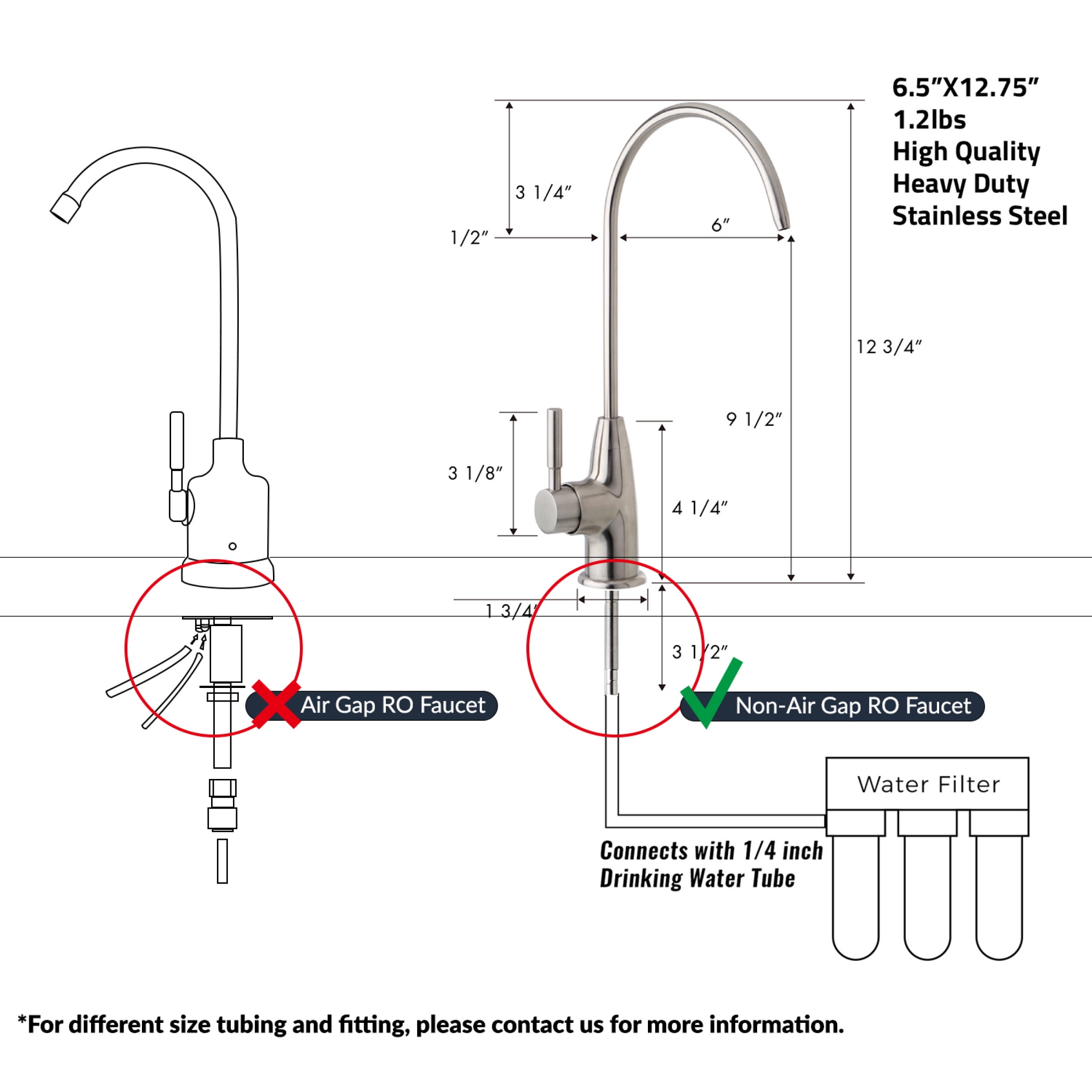 iSpring GA1-HSBLK High-Spout Reverse Osmosis Filtration Drinking Water Faucet Lead-Free, Premium Stainless Steel 304 Body, Matte Black Finish