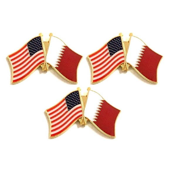 Qatar & US Crossed Flag Lapel Pins, Pack of 3