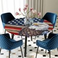 thumbnail image 5 of Elastic Fitted Round Tablecloth, American Flag Waterproof Stretch Table Cover for 45"-54" Tables, Vintage Eagle Blue Red USA Flag Washable Outdoor Tablecloths for Patio, Picnic, Camping, 5 of 9