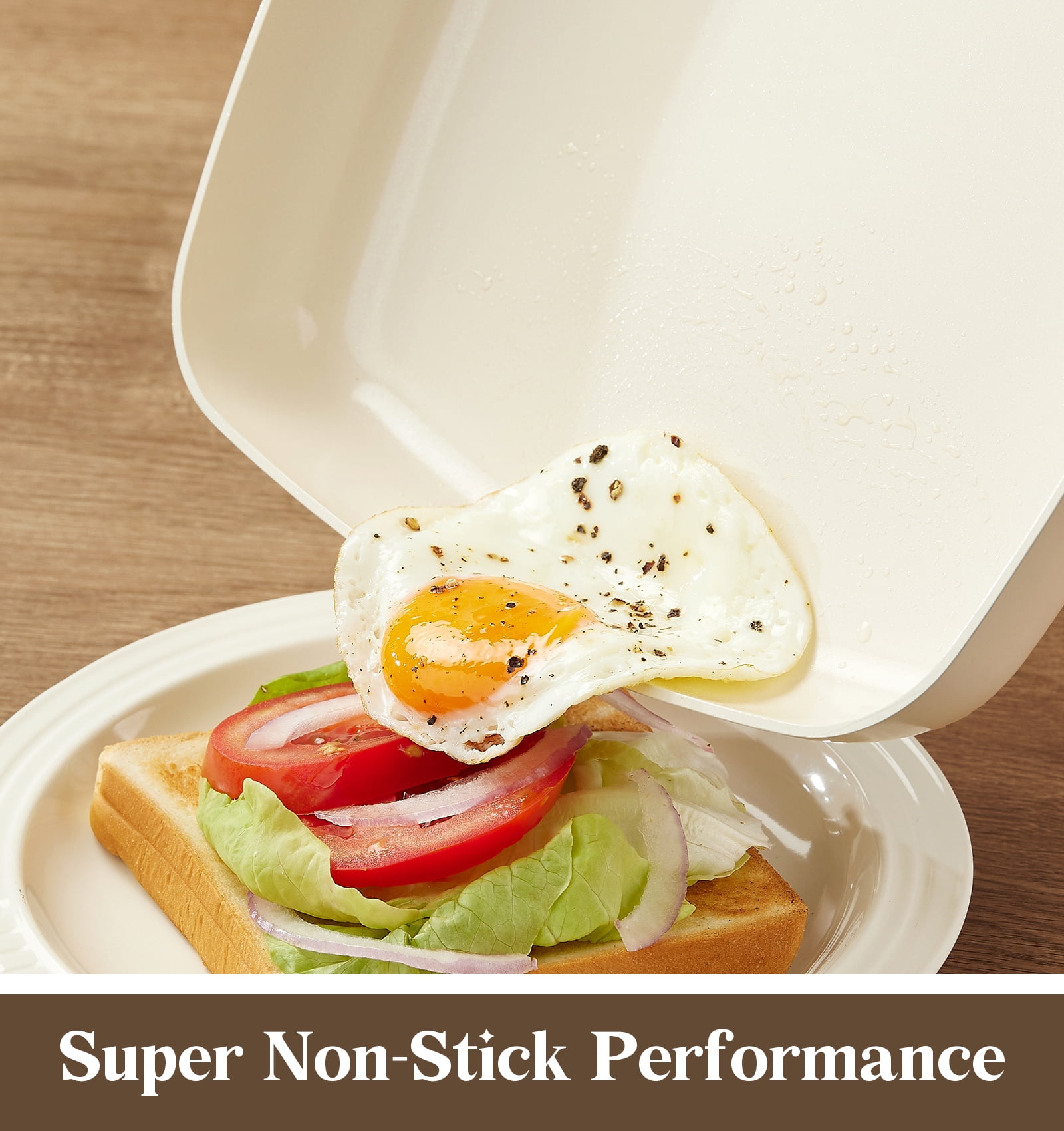 Koch Systeme CS 11 inch Nonstick Grill Pan for Stove Tops, Square Frying Pan with Lid, Ultimate Ceramic Coating Grill Skillet with Bakelite Handle, Cream White