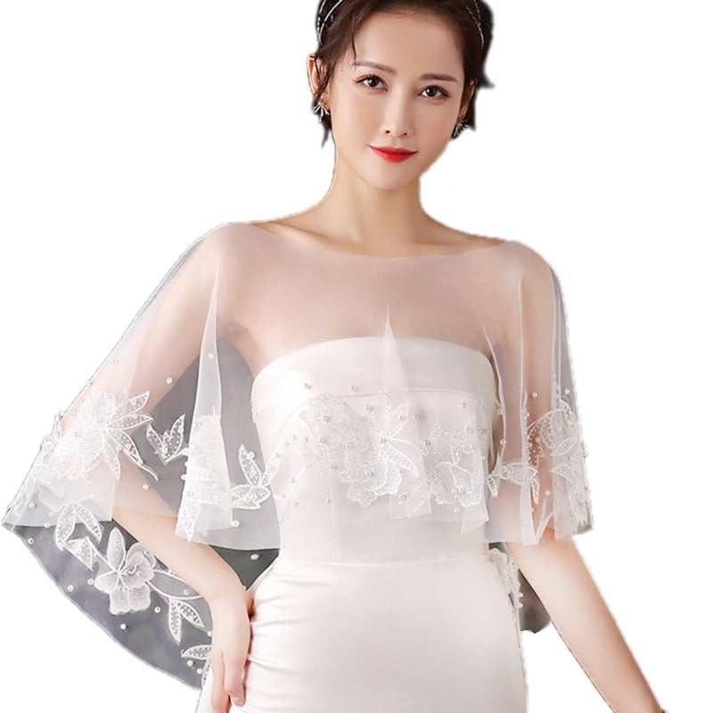 Women White Lace Tulle Luxury Bridal Lace Bolero Shrug Wedding Jacket High Neck