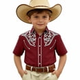 thumbnail image 4 of YM Boys T Shirts, Boys Western Cowboy Print Shirt Short Sleeve Button Down Casual Top for Children And Youth (12-13 Years,Red), 4 of 4