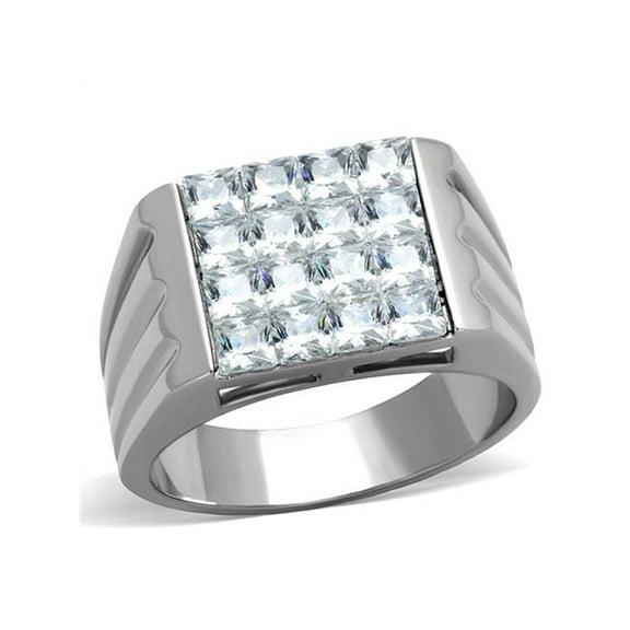 Men's 2.88 Ct Princess Cut Cubic Zirconia, Silver Stainless Steel Ring Size 9