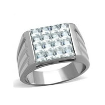 Men's 2.88 Ct Princess Cut Cubic Zirconia, Silver Stainless Steel Ring Size 9