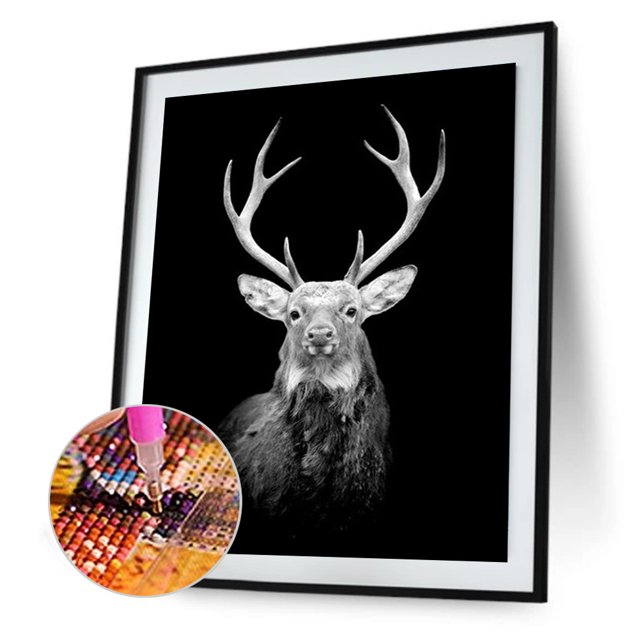 Cuadros Decorativos Pintura de diamantes 5D ciervo blanco y negro mosaico de diamantes redondo completo hogar JShteea Nuevos Originales