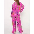 thumbnail image 3 of Music Life Silky Pajamas for Women Long Sleeve Matching Pajama Set 2 Pieces Nightwear with Side Pockets Pink XXXL, 3 of 4