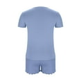 thumbnail image 4 of Caywon Womens Modal Lounge Pajamas Set Soft Cozy Summer Two Piece Sets Short Sleeve V Neck T-Shirt and Trim Shorts Sleepwear(Blue,M), 4 of 6