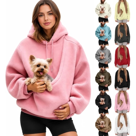 Hoodie with Cat Dog Pouch Pet Carrier Hoodies Kangaroo Pocket Hooded Sweatshirts for Puppy Kitten Holder