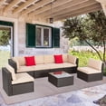 thumbnail image 6 of Walsunny 7 Pieces Patio Furniture Sets Outdoor All-Weather Sectional Patio Sofa Set PE Rattan Manual Weaving Wicker Patio Conversation Set Beige, 6 of 8