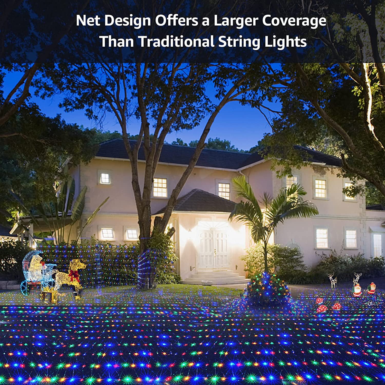 Christmas Net Lights 96 LED 5ft x 5ft Outdoor Christmas Bush Lights with 8 Modes, Connectable, Waterproof and Durable for Trees, Bushes, Christmas Decorations, Multicolor
