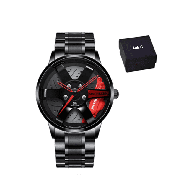 Reloj Moda Hombre Disco Metal Cuarzo con Bisel Lab.G Negro, Rojo