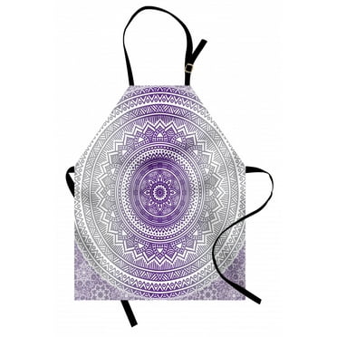 Grey and Purple Apron Eastern Traditional of Cosmos Pattern Zen Boho Ombre Mandala Design Print, Unisex Kitchen Bib Apron with Adjustable Neck for Cooking Baking Gardening, Purple White, by Ambesonne