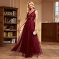thumbnail image 3 of Womens Embroidery Tulle Maxi Prom Dresses Sleeveless Sexy V Neck Dress A Line Fluffy High Waist Evening Dress, 3 of 6
