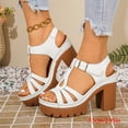 thumbnail image 4 of KIJBLAE Women's Chunky Heel Gladiator Sandals, Open-Toe Cutout with Buckle, Plus Size Gothic Comfort Footwear White 42, 4 of 9