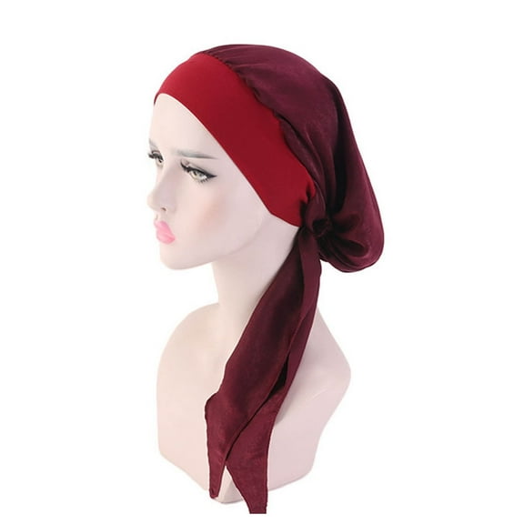 Women Satin Head Scarves Fashionable Lightweight Elastic Women Faux Silk Head Scarf for Women Girls Light Scarf Square Scarf Hair Scarf[Wine Red]