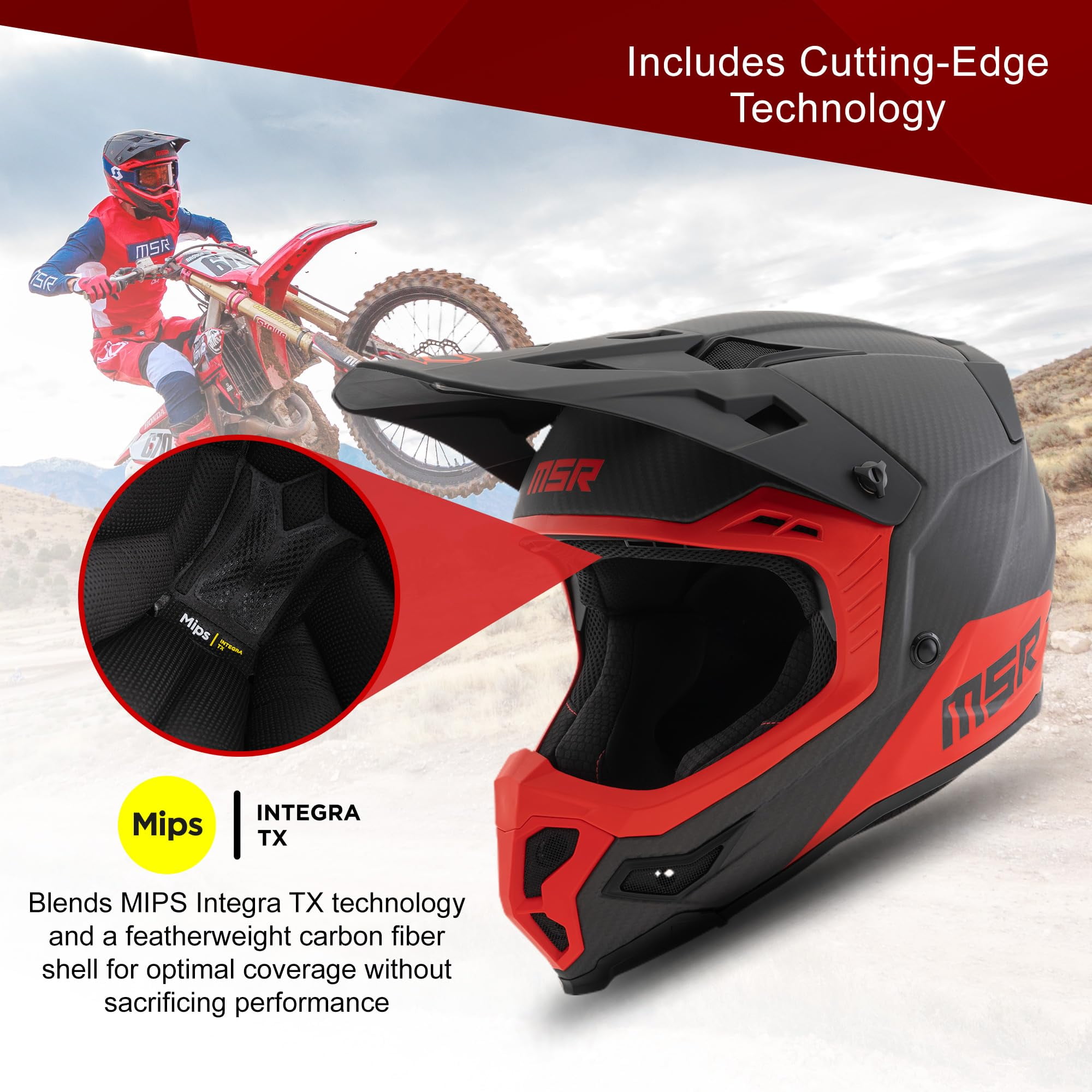 MSR Carbon Hex Motocross, Dirt Bike Helmet w/MIPS XX-Large Matte Black/Blue