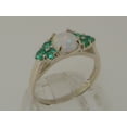 thumbnail image 2 of LBG British Made 10k White Gold Natural Opal & Emerald Womens Cluster Ring, 2 of 6